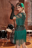 Charger l&#39;image dans la galerie, Vert Foncé Bateau Neck 1920s Gatsby Robe Avec Franges