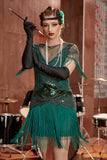 Vert Foncé Bateau Neck 1920s Gatsby Robe Avec Franges