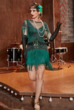 Vert Foncé Bateau Neck 1920s Gatsby Robe Avec Franges