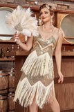 Golden Jewel Neck 1920s Robe Gatsby avec franges