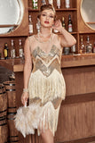 Golden Jewel Neck 1920s Robe Gatsby avec franges