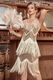 Golden Jewel Neck 1920s Robe Gatsby avec franges