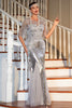 Charger l&#39;image dans la galerie, Robe Gatsby 1920s Flapper Robe courte Robe grise Paillettes Robe vintage pour la fête