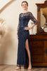 Charger l&#39;image dans la galerie, Paillettes perlées scintillantes bleu marine Robe de mère de la mariée avec fente