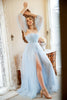 Charger l&#39;image dans la galerie, Une robe de bal bustier imprimée bleu plus grande taille avec demi-manches