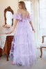 Charger l&#39;image dans la galerie, Une ligne de l’épaule Corset violet Plus Robe de bal avec nœud papillon