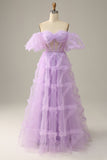 Robe de bal violette Tulle sur l’épaule