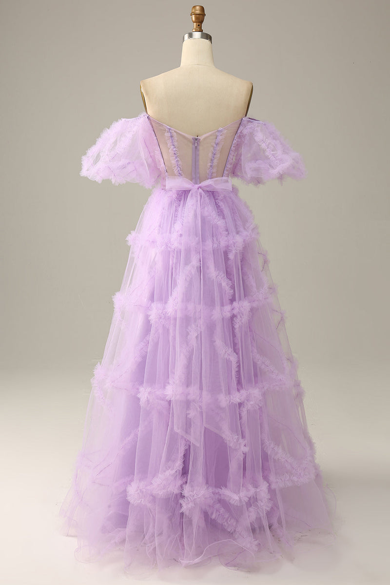 Charger l&#39;image dans la galerie, Robe de bal violette Tulle sur l’épaule