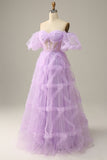 Robe de bal violette Tulle sur l’épaule