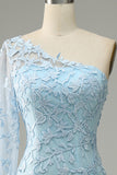 Robe de bal de sirène à une épaule bleu ciel avec appliques