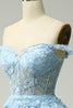 Charger l&#39;image dans la galerie, Princesse Une ligne sur l’épaule Robe de bal longue bleue avec appliques