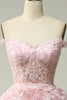 Charger l&#39;image dans la galerie, Princesse Une ligne sur l’épaule Robe de bal longue rose avec appliques