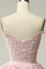 Charger l&#39;image dans la galerie, Princesse Une ligne sur l’épaule Robe de bal longue rose avec appliques
