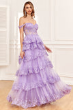 Robe de bal fuchsia à épaules dénudées avec paillettes