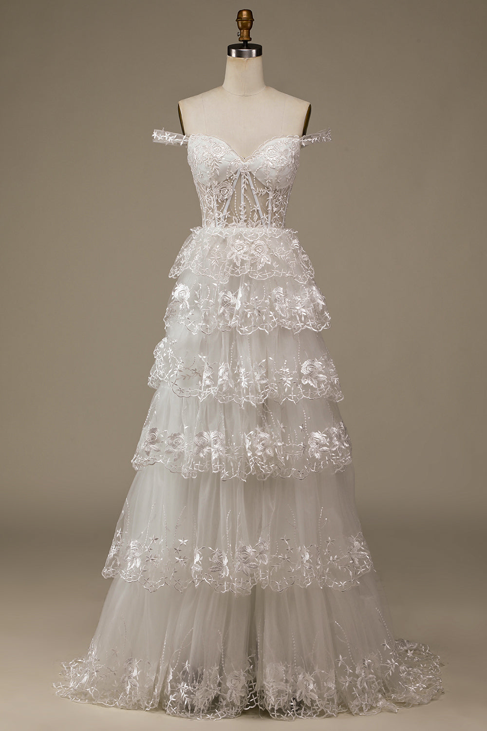 Robe de mariée en dentelle blanche scintillante avec fente