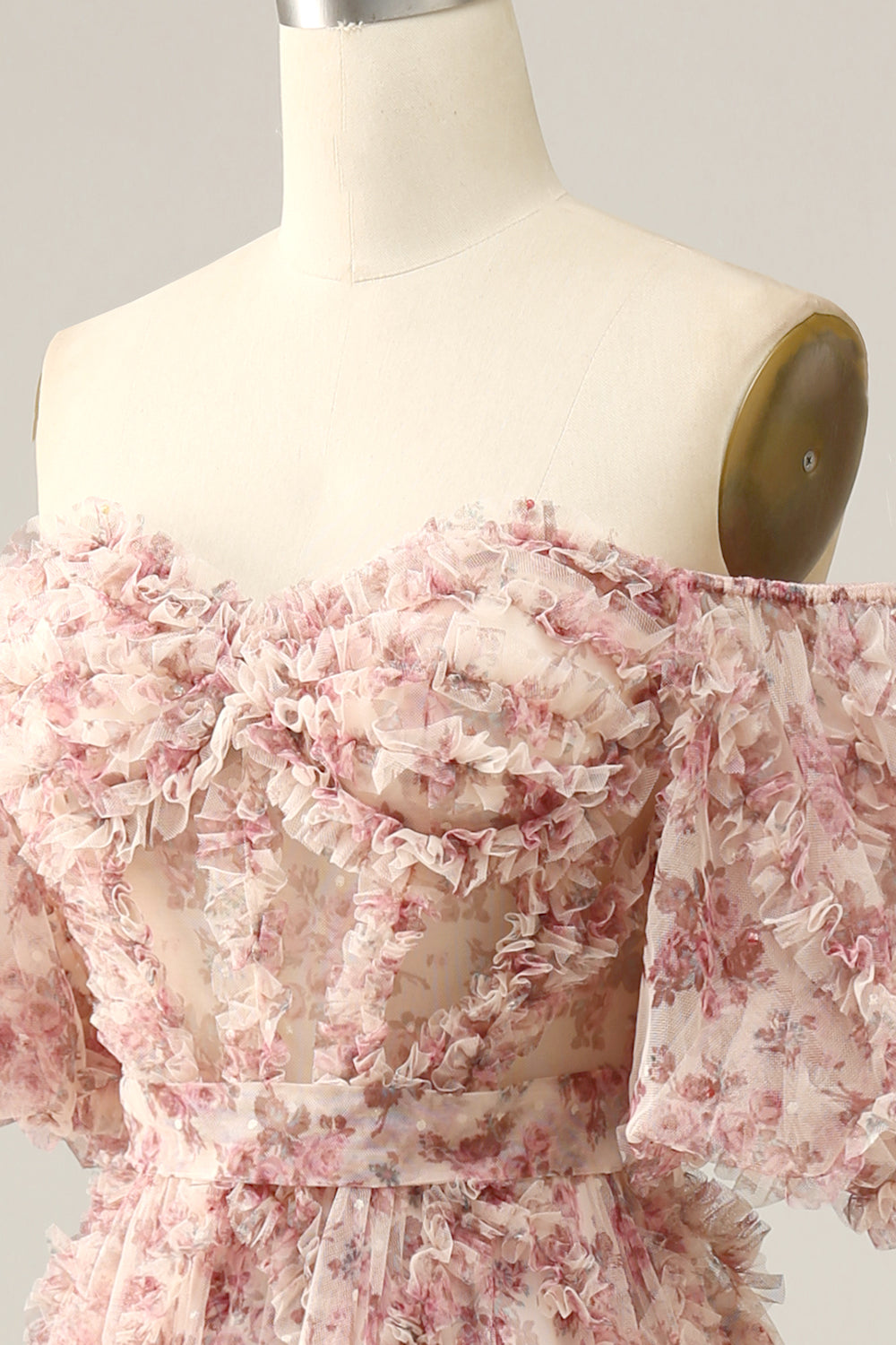 Robe de bal de fleur rouge ivoire sur l’épaule