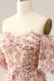 Robe de bal de fleur rouge ivoire sur l’épaule