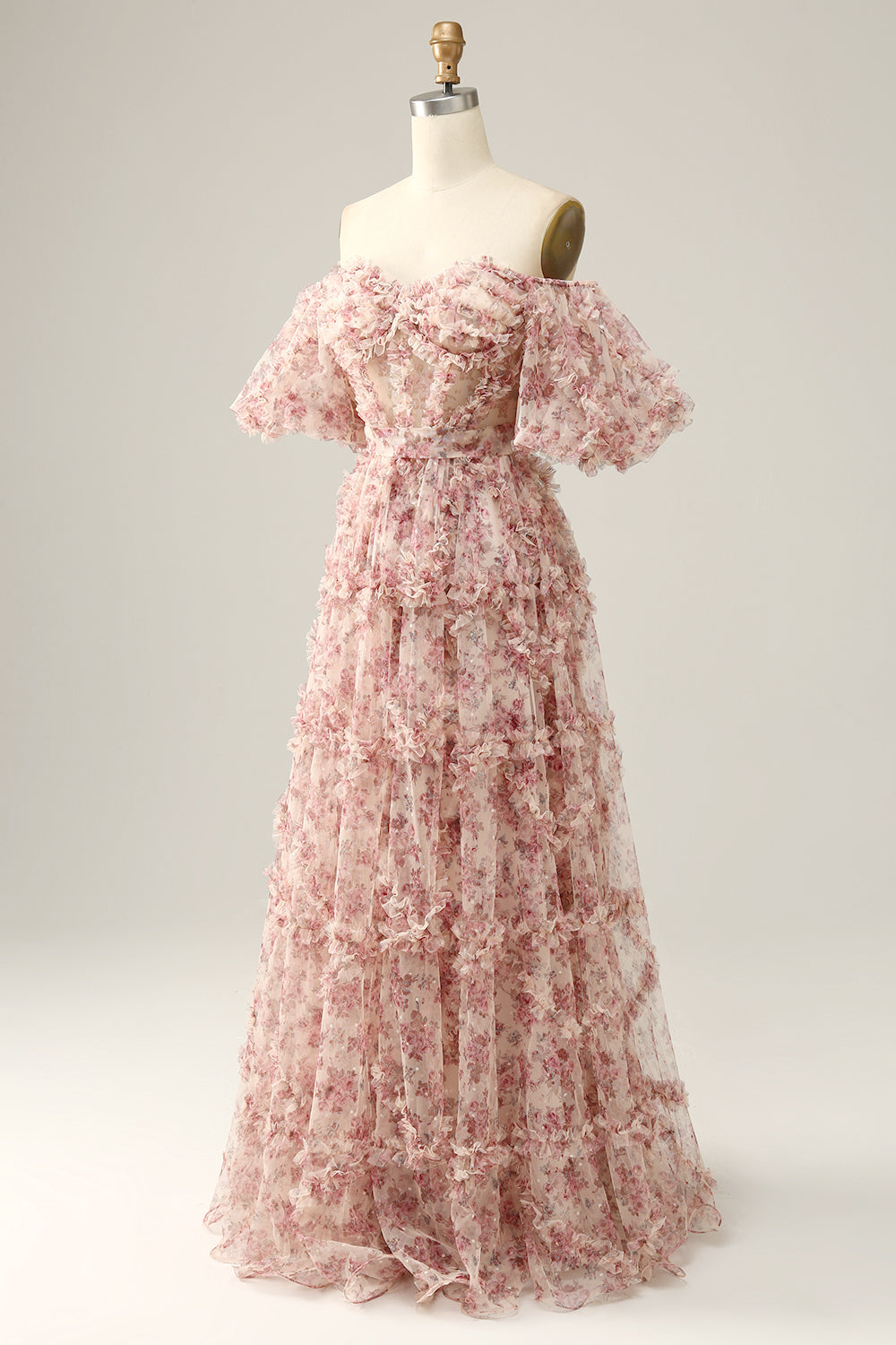 Robe de bal de fleur rouge ivoire sur l’épaule