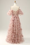 Robe de bal de fleur rouge ivoire sur l’épaule