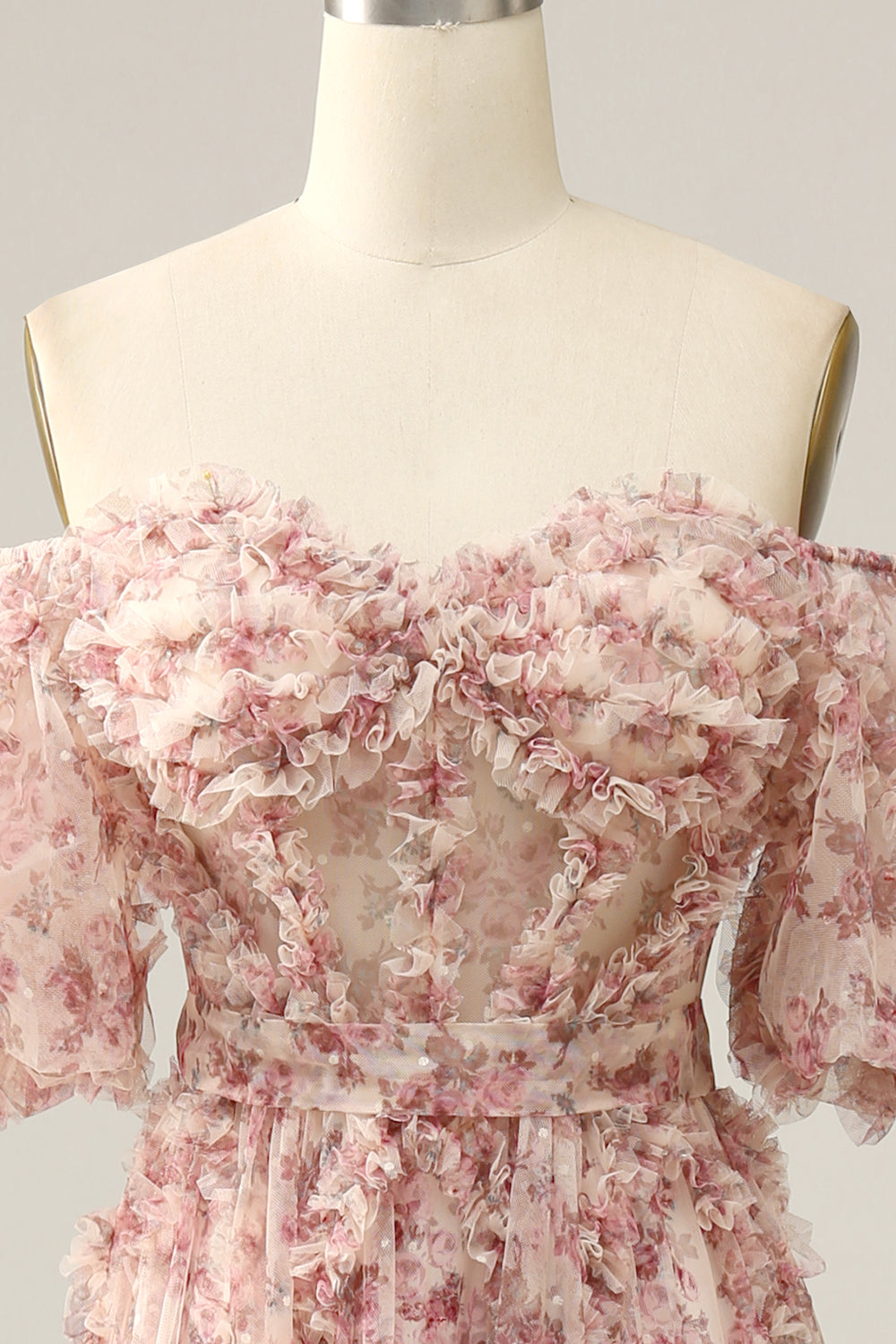 Robe de bal de fleur rouge ivoire sur l’épaule