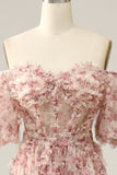 Robe de bal de fleur rouge ivoire sur l’épaule