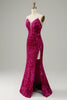 Charger l&#39;image dans la galerie, Robe de bal à paillettes sans bretelles rose vif avec fente