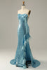 Charger l&#39;image dans la galerie, Robe de bal de sirène à paillettes bleu ciel avec plumes