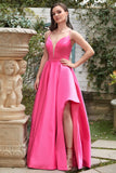 Fuchsia Spaghetti Straps A-Line Robe de bal