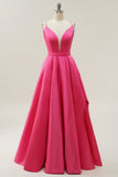 Fuchsia Spaghetti Straps A-Line Robe de bal