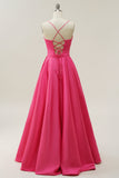 Fuchsia Spaghetti Straps A-Line Robe de bal