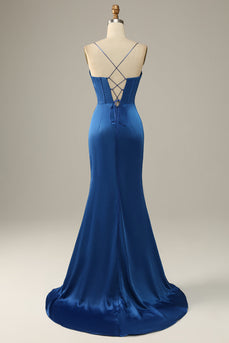 Bleu Royal Spaghetti Strats Mermaid Robe de bal