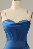 Sangles Spaghetti Sirène Robe de bal longue vert foncé avec front fendu