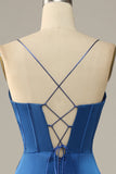 Sangles Spaghetti Sirène Robe de bal longue vert foncé avec front fendu