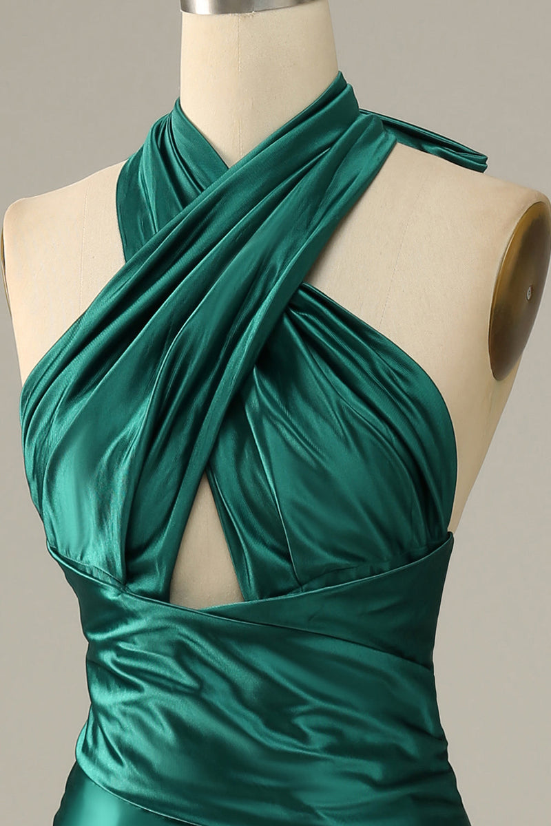 Charger l&#39;image dans la galerie, Robe de bal de decalière vert foncé à lacets de sirène avec fente