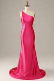 Fuchsia One Shoulder Mermaid Robe de bal