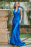 Robe de bal bleu royal en dentelle sans dos