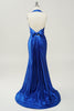 Charger l&#39;image dans la galerie, Robe de bal bleu royal en dentelle sans dos