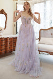 Tulle Lavande A Line Corset Plus Taille Robe de bal avec broderie brodée