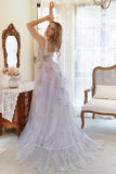 Tulle Lavande A Line Corset Plus Taille Robe de bal avec broderie brodée