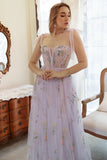 Tulle Lavande A Line Corset Plus Taille Robe de bal avec broderie brodée