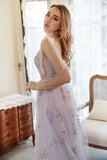 Tulle Lavande A Line Corset Plus Taille Robe de bal avec broderie brodée