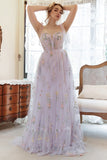 Tulle Lavande A Line Corset Plus Taille Robe de bal avec broderie brodée