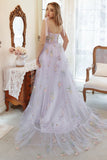 Tulle Lavande A Line Corset Plus Taille Robe de bal avec broderie brodée