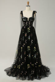 Broderie Noir Corset Robe longue de Soirée