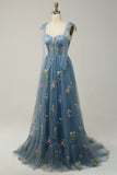 Broderie Vert Corset Robe longue de Soirée