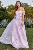 Lavande A Line Tulle Off Shoulder Prom Robe