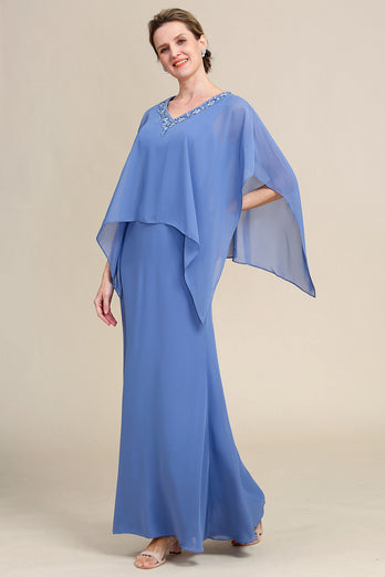Grey Blue Sparkly Beaded Batwing Manches Robe de mère de la mariée