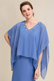 Grey Blue Sparkly Beaded Batwing Manches Robe de mère de la mariée