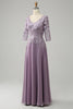 Charger l&#39;image dans la galerie, Robe de mère de mariée en mousseline de soie violette grise avec dentelle