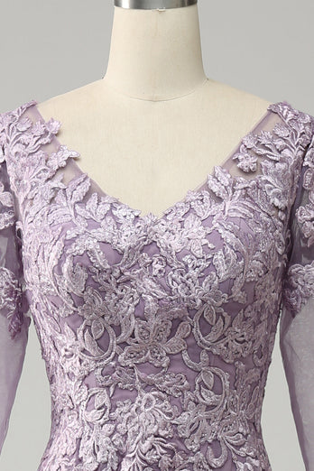 Robe de mère de mariée en mousseline de soie violette grise avec dentelle